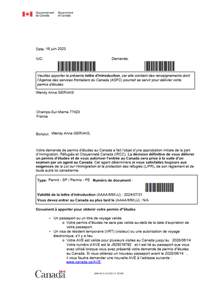 Permis d'Études Canadien, clic pour afficher les informations